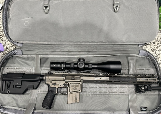 FDE precision AR — Vortex optic, M-LOK handguard, cased on the bench