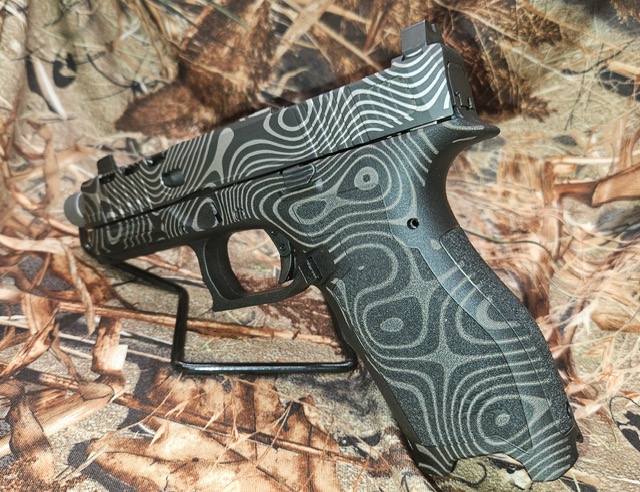 Topographic cerakote pistol — custom finish work