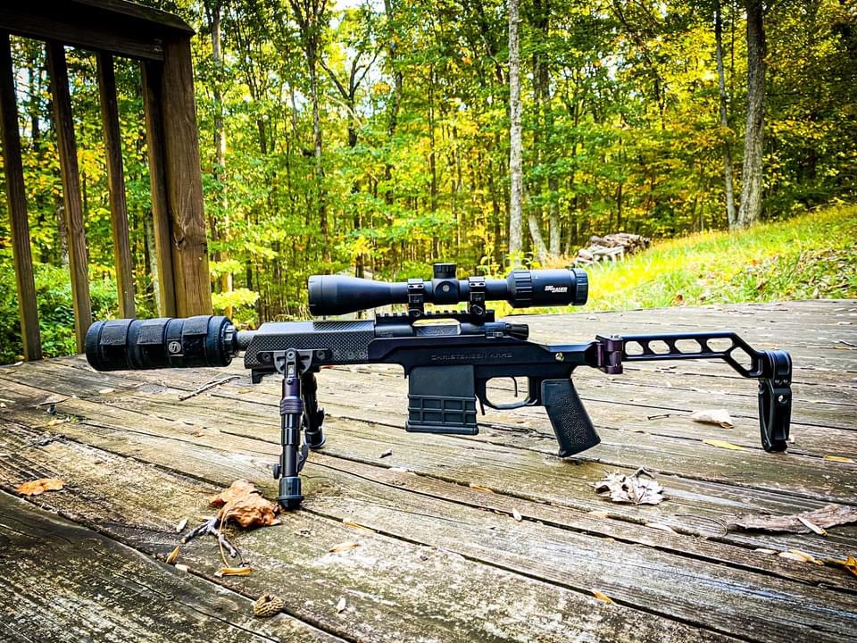 Christensen Arms bolt-action — Sig Sauer optic, suppressor, bipod on the deck